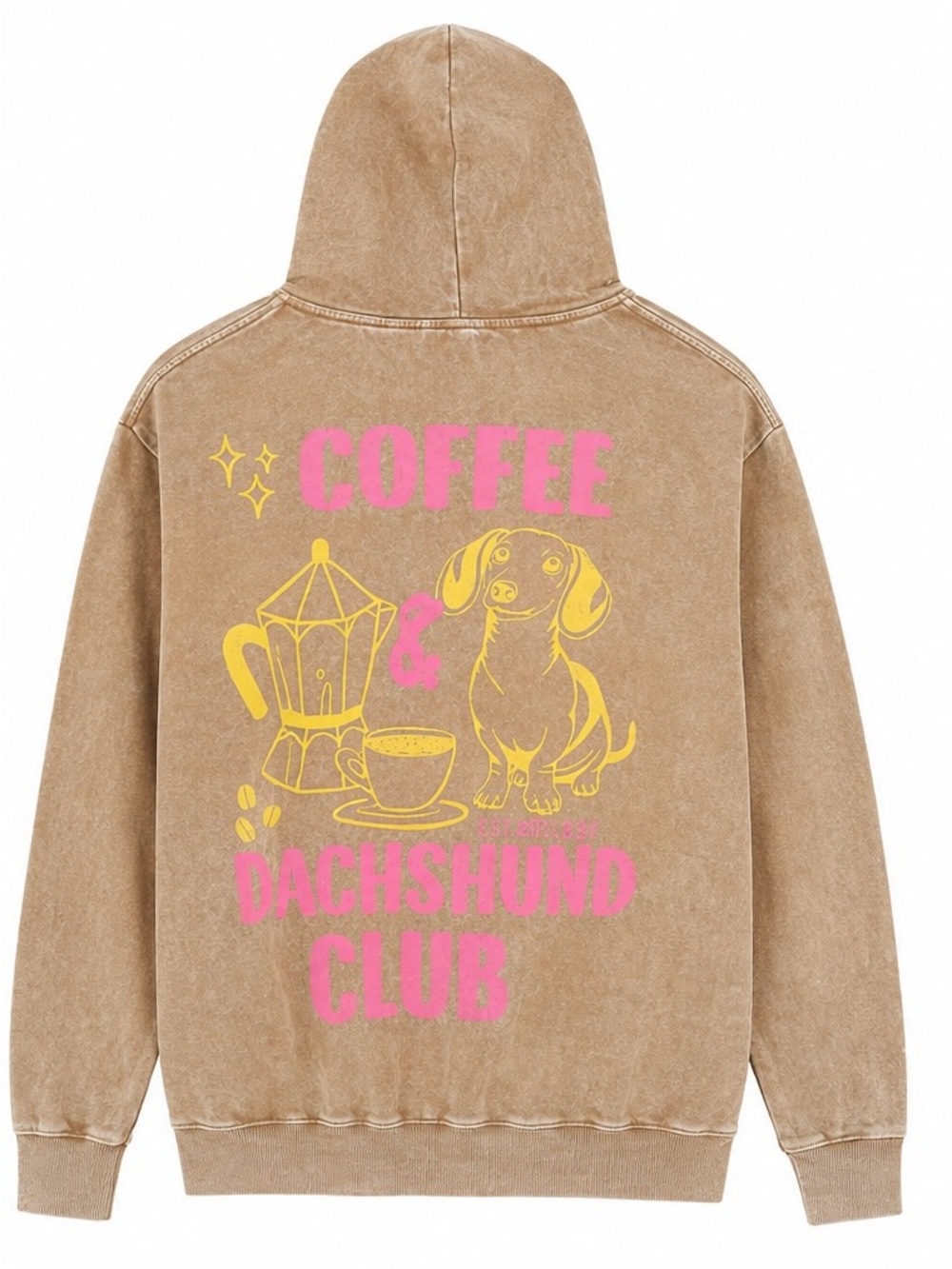 Coffee & Dachshund Club Vintage-Wash Hoodie – Size Medium